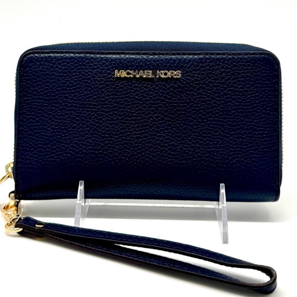 Michael Kors Jet Set Travel Flat MF Phone Case Wallet Navy Blue